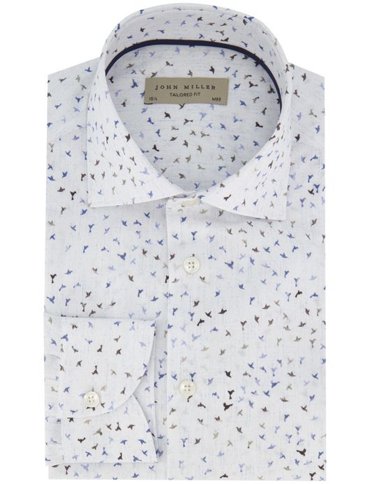 John Miller Tailored Fit overhemd ml 5 blauw geprint