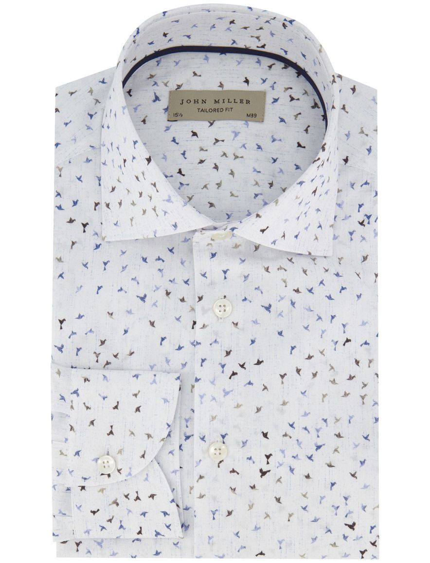 John Miller Tailored Fit overhemd ml 5 blauw geprint