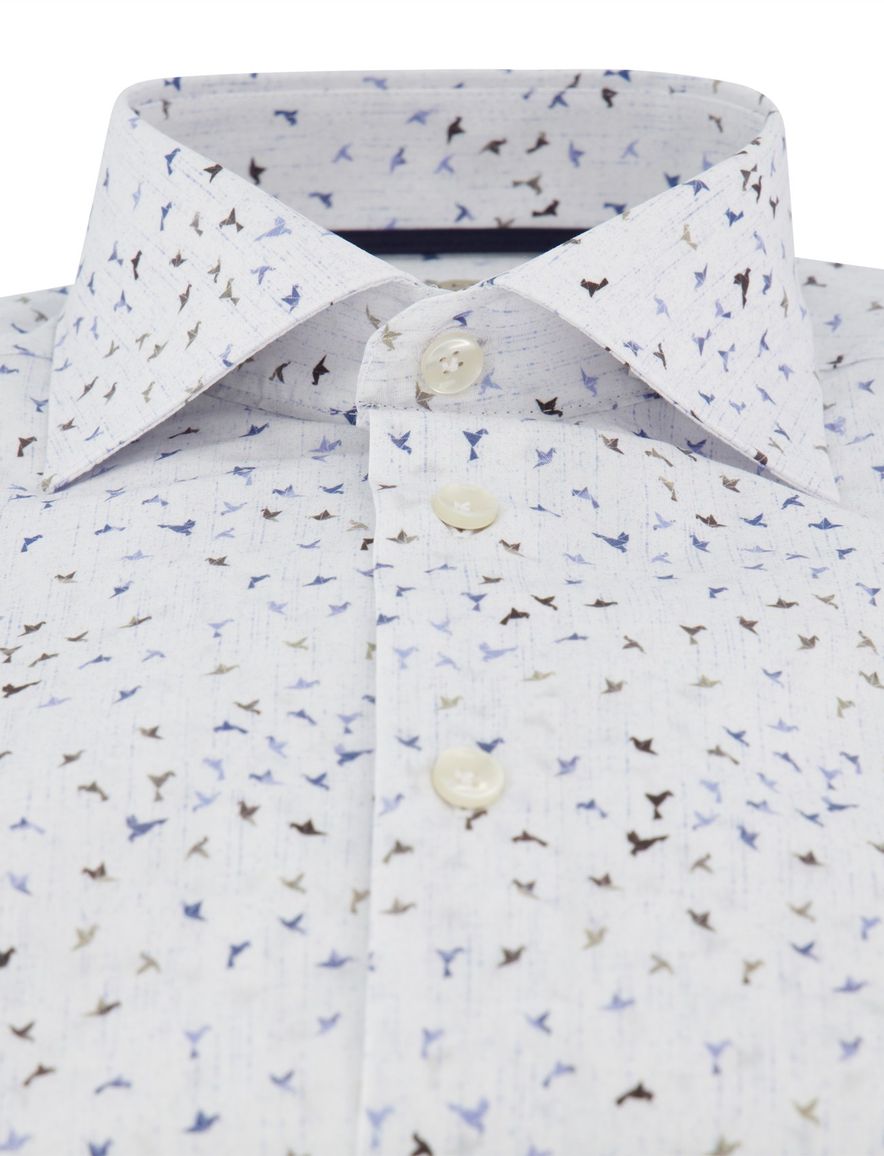 John Miller Tailored Fit overhemd ml 5 blauw geprint