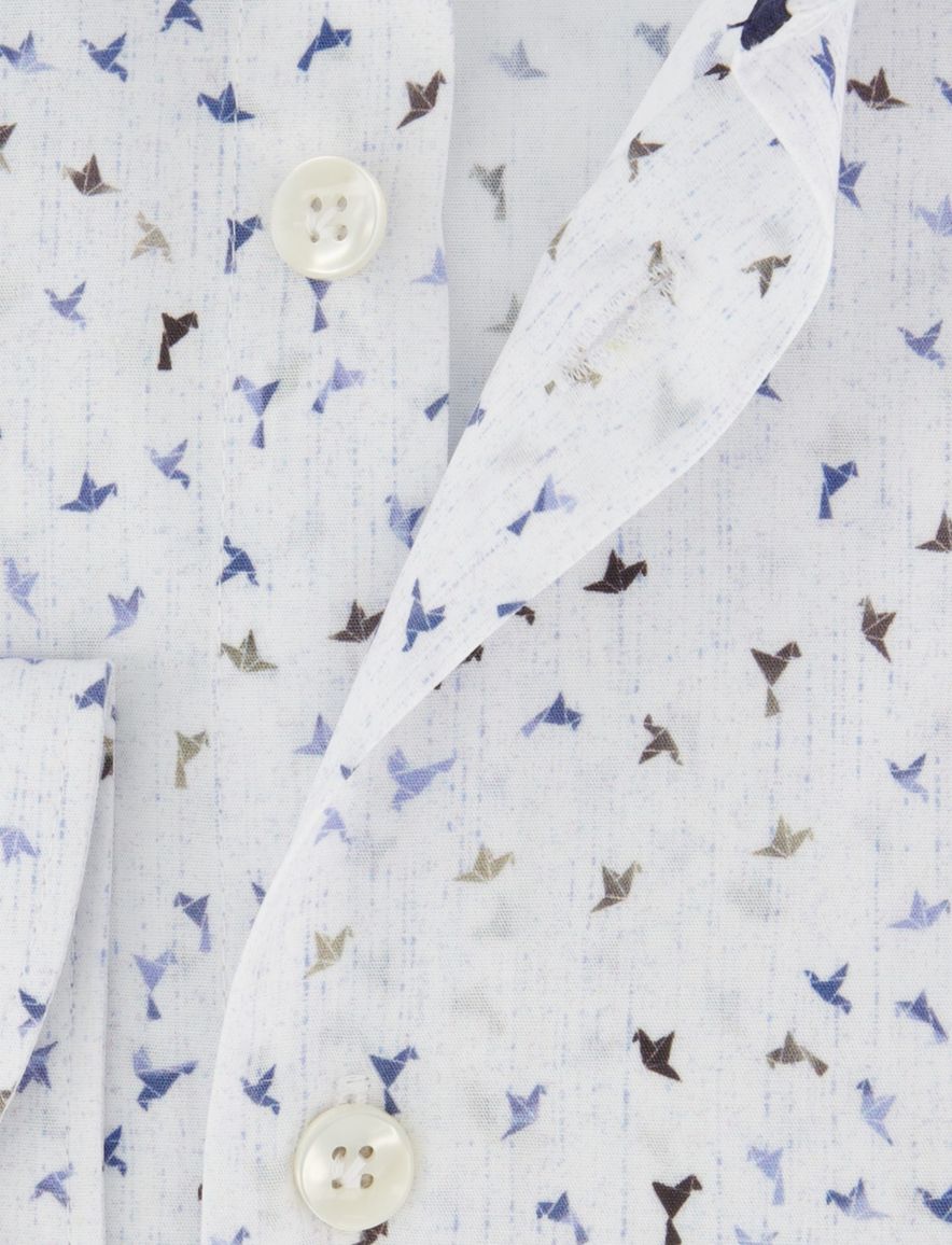 John Miller Tailored Fit overhemd ml 5 blauw geprint