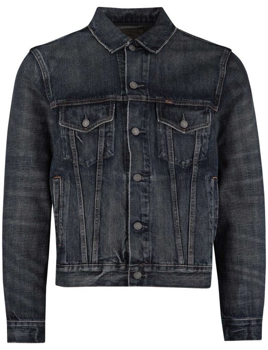 Polo ralph lauren spijkerjas blauw effen met borstzak