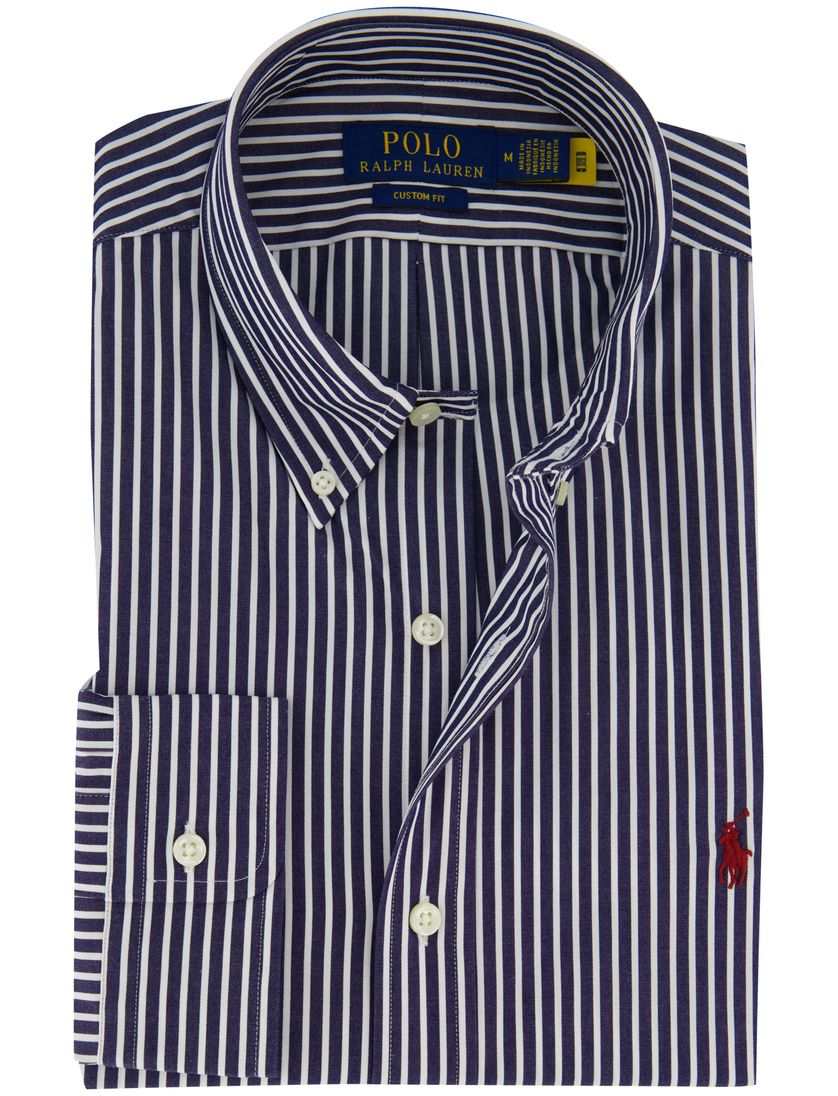 Navy wit gestreept Polo Ralph Lauren overhemd katoen button-down boord