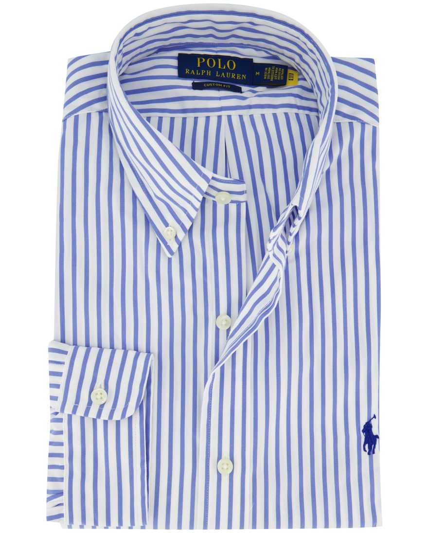 Overhemd Polo Ralph Lauren Custom Fit wit blauw gestreept katoen