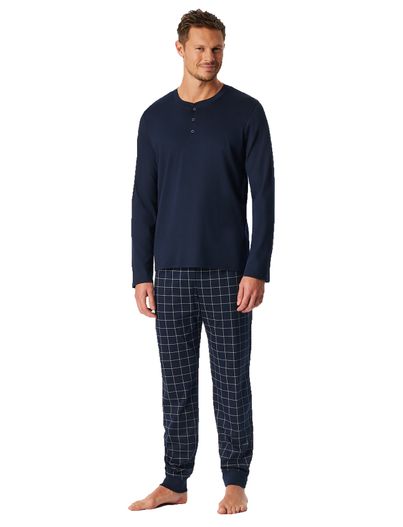 Schiesser Schiesser lange pyjama donkerblauw geruit
