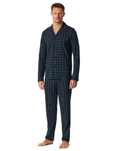 Schiesser Schiesser pyjama donkerblauw geruit
