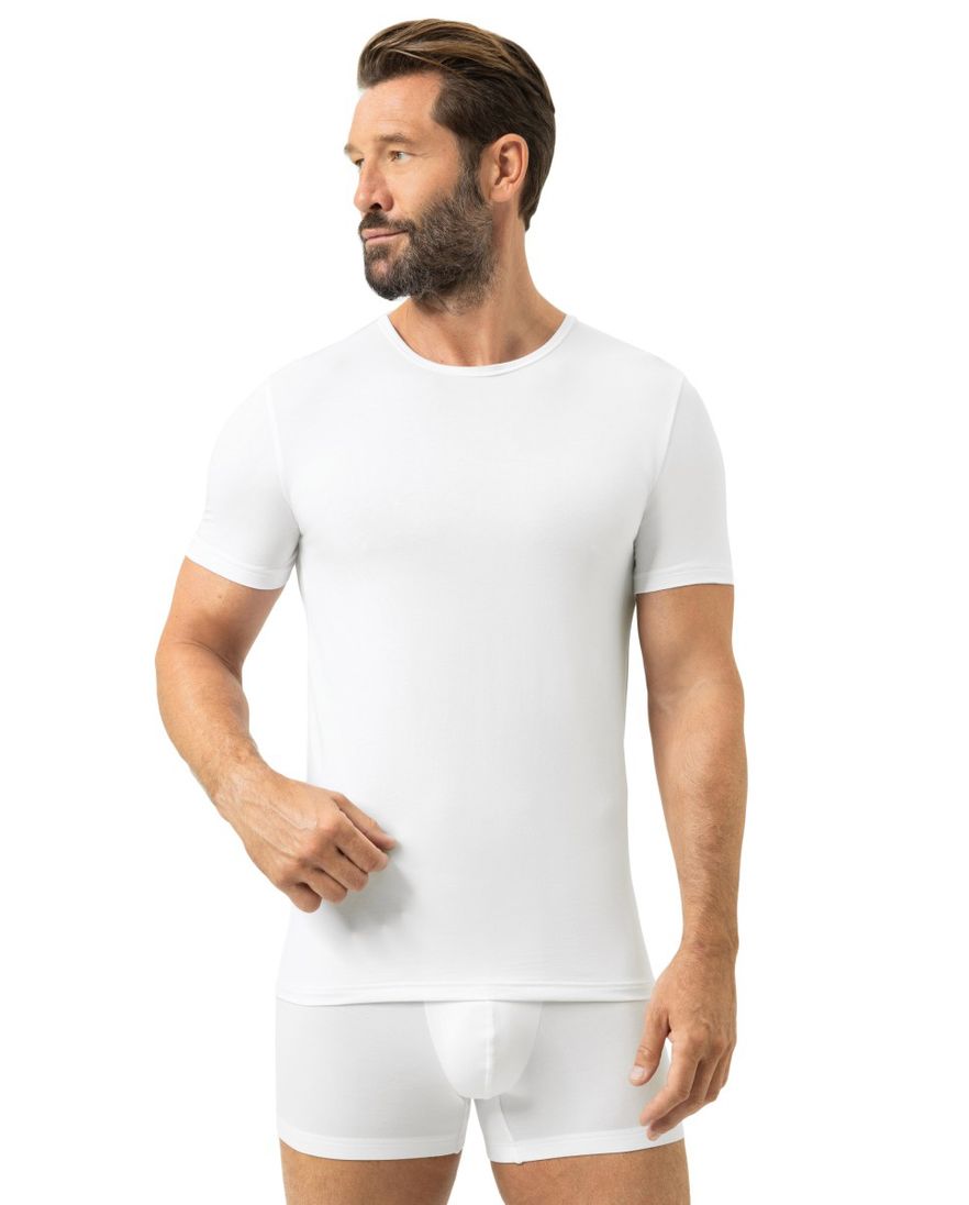 Mey T-shirt wit effen ronde hals katoen