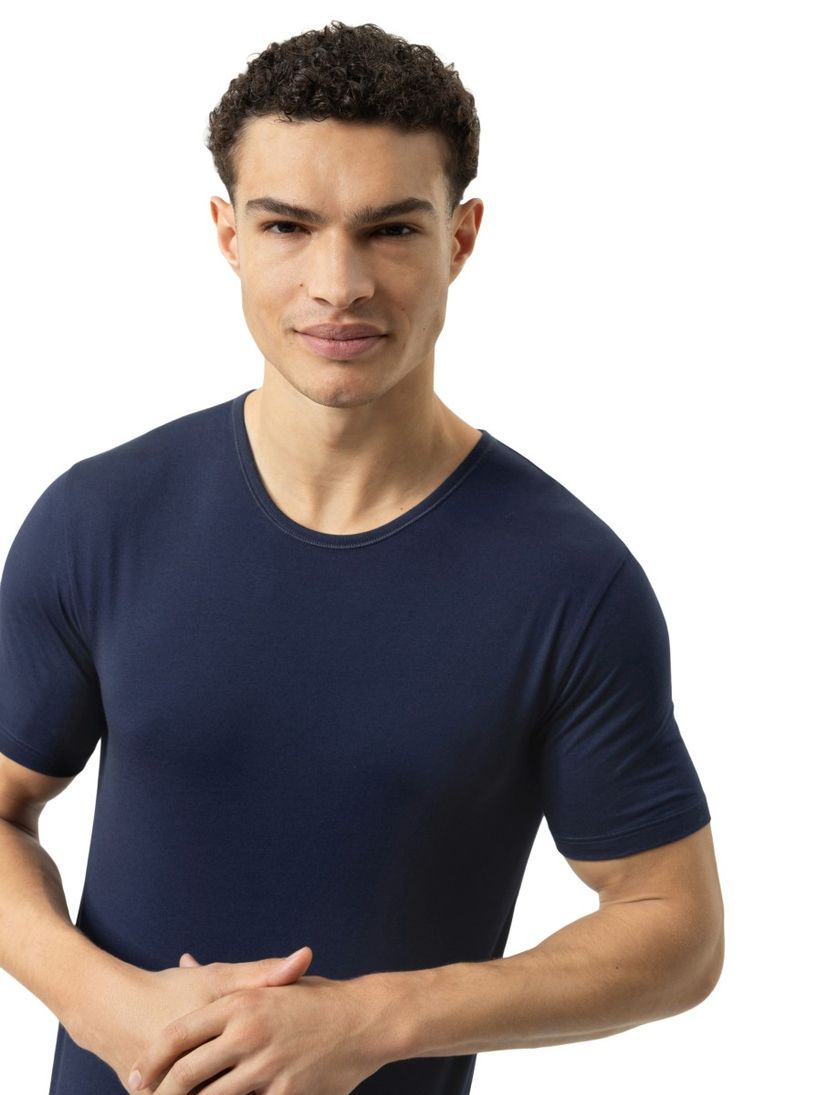 T-shirt Mey donkerblauw katoen effen ronde hals
