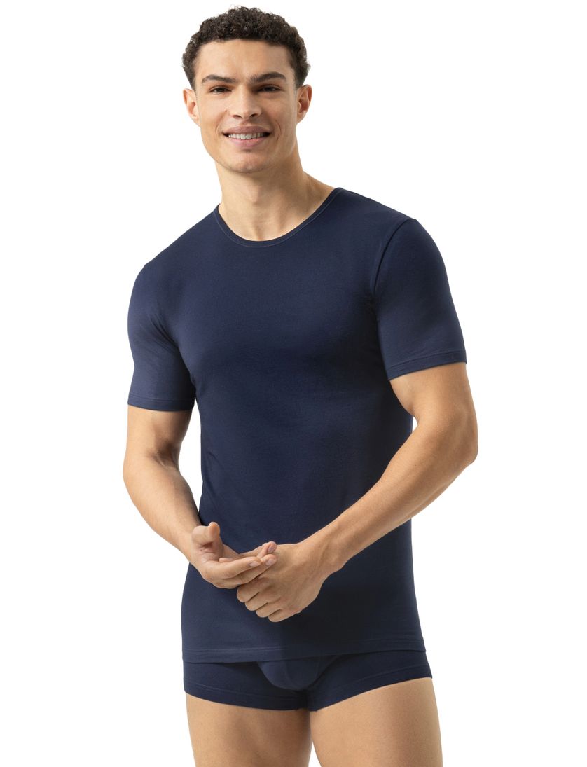 T-shirt Mey donkerblauw katoen effen ronde hals