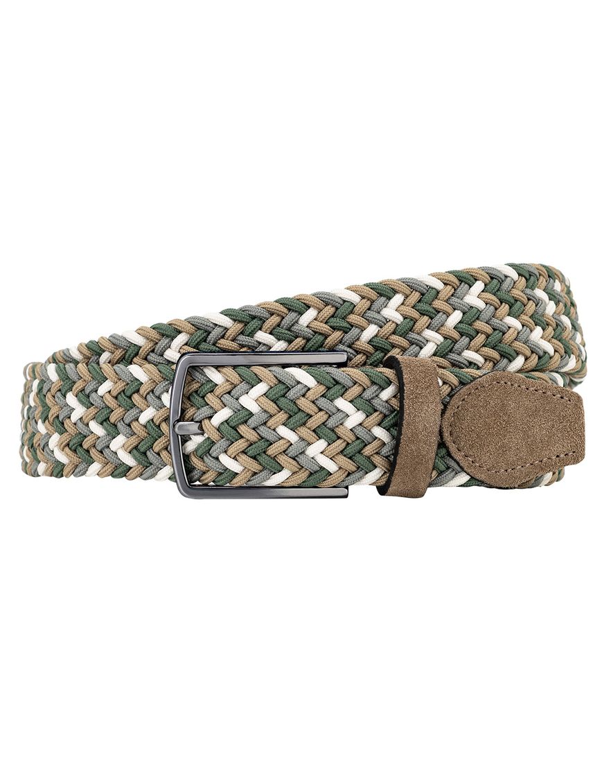 Lindemann beige groene riem gevlochten stretch stijlvol