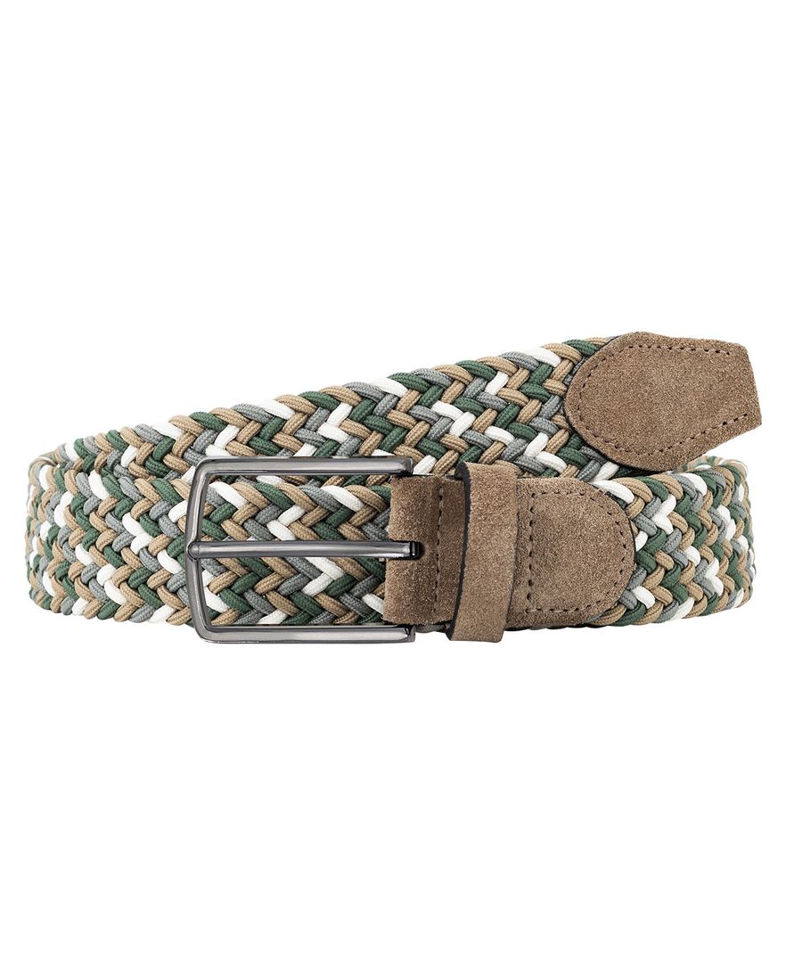 Lindemann beige groene riem gevlochten stretch stijlvol