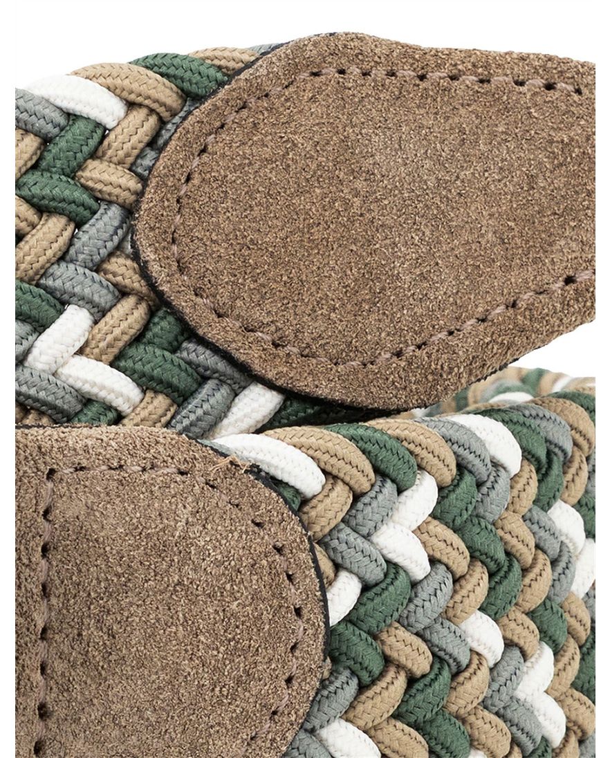 Lindemann beige groene riem gevlochten stretch stijlvol