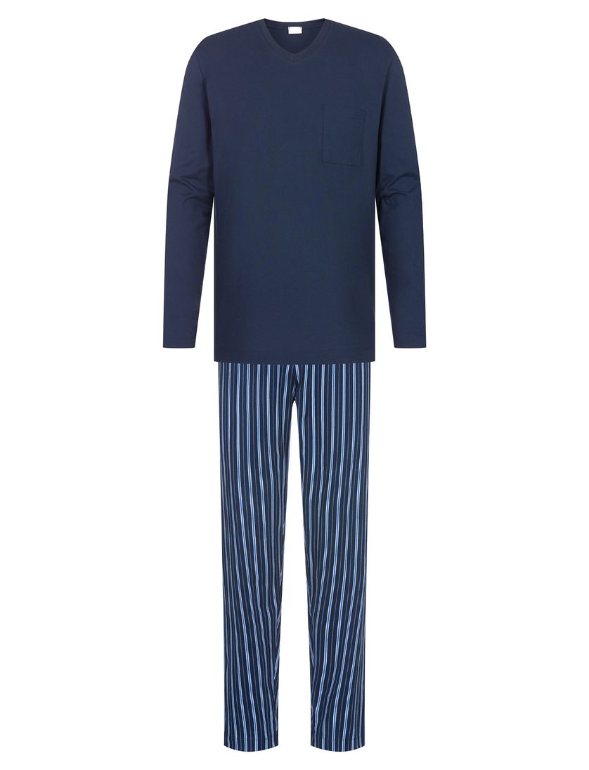 Mey Pyjama Blauw strepen katoen lange broek