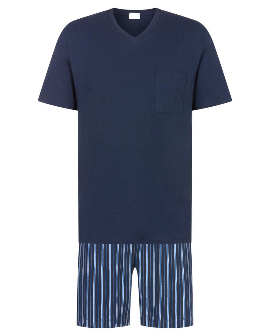 Mey Pyjama Blauw strepen katoen korte broek