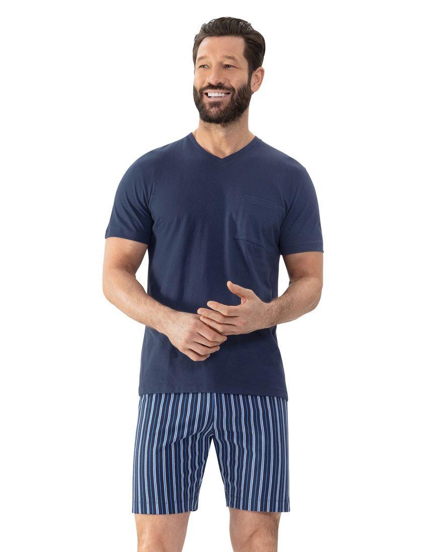 Mey Pyjama Blauw strepen katoen korte broek