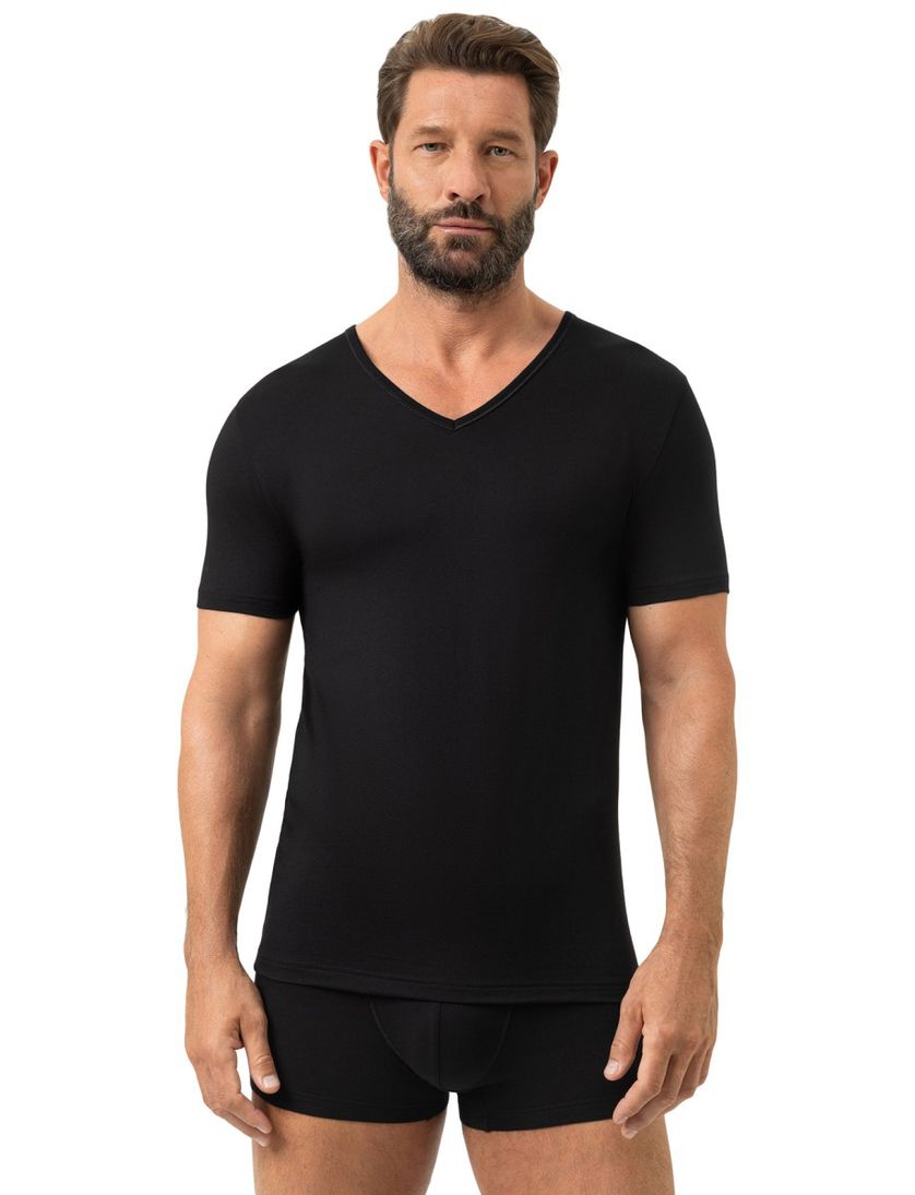 Mey t-shirt zwart v-hals katoen