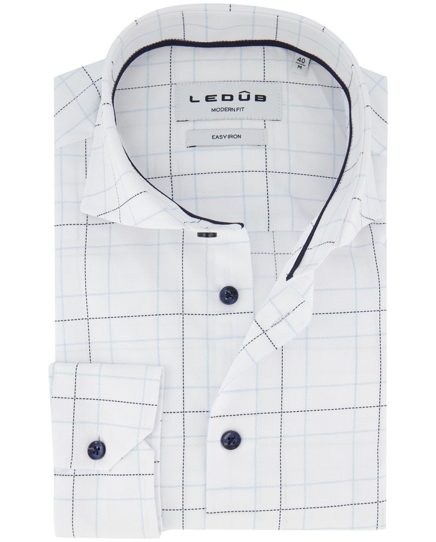 Ledub Modern Fit Overhemd Wit katoen geruit