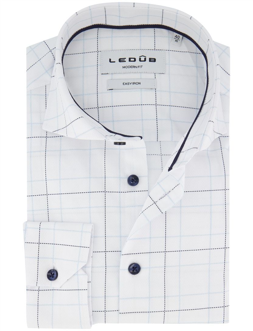 Overhemd Ledub Modern Fit Wit geruit katoen