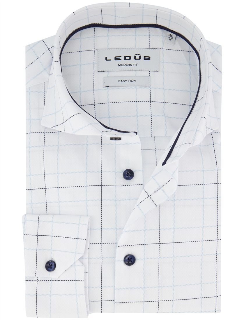 Overhemd Ledub Modern Fit Wit geruit katoen
