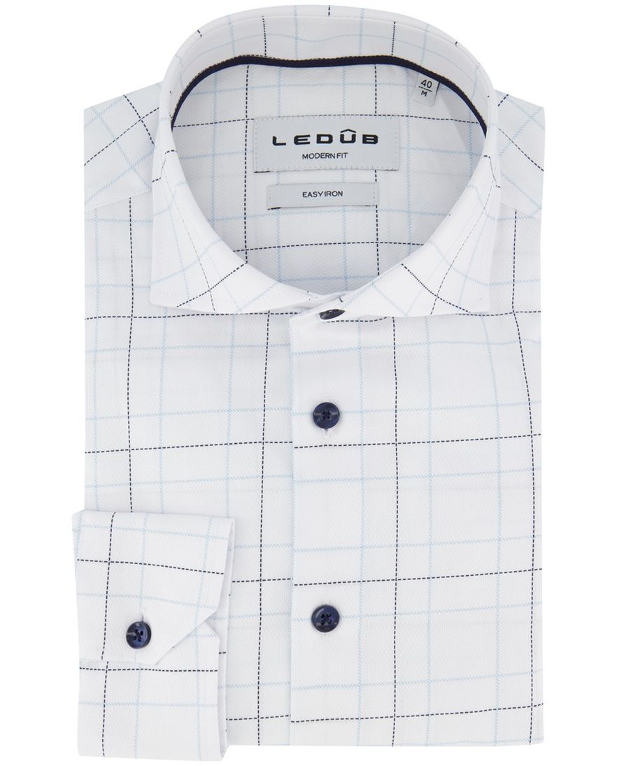 Ledub Modern Fit Overhemd Wit katoen geruit