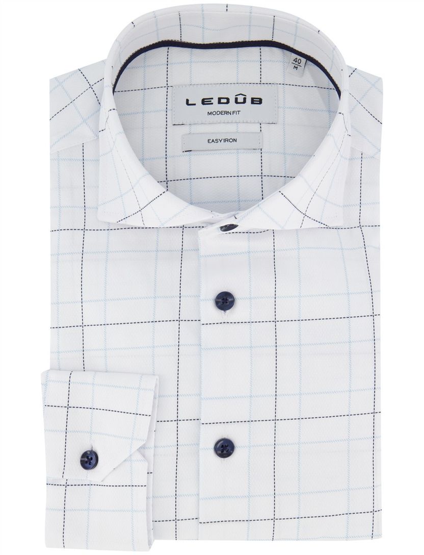 Overhemd Ledub Modern Fit Wit geruit katoen
