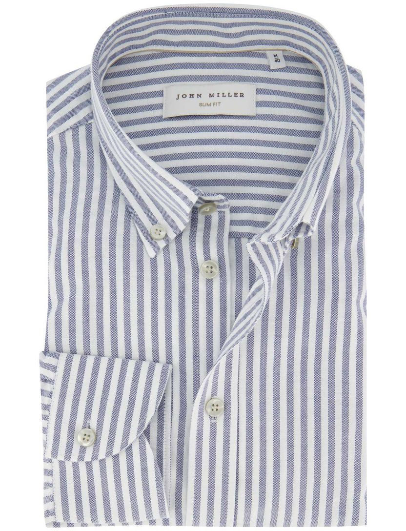 John Miller overhemd blauw gestreept katoen