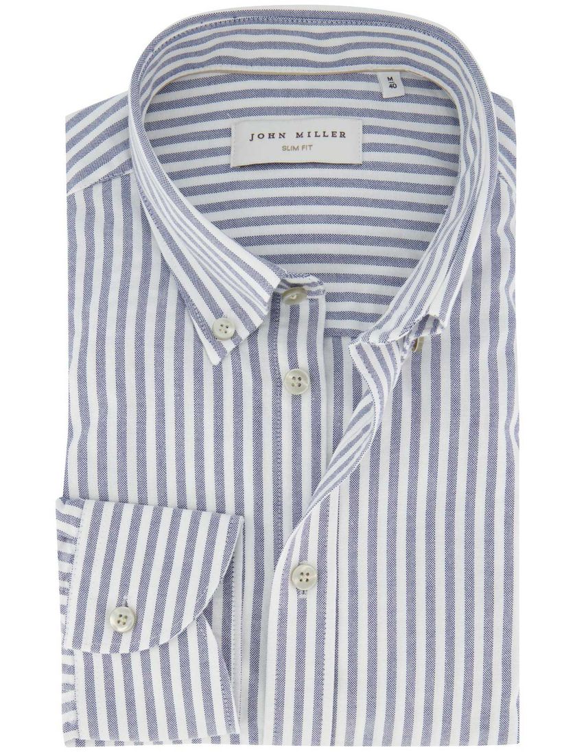 John Miller overhemd blauw gestreept katoen