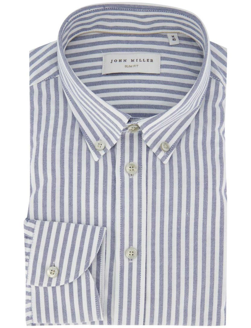 John Miller overhemd blauw gestreept katoen