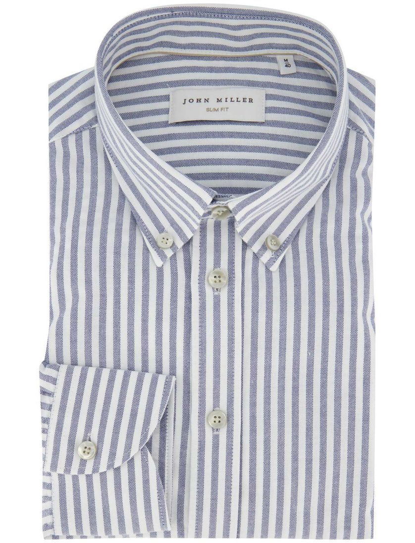 John Miller overhemd blauw gestreept katoen