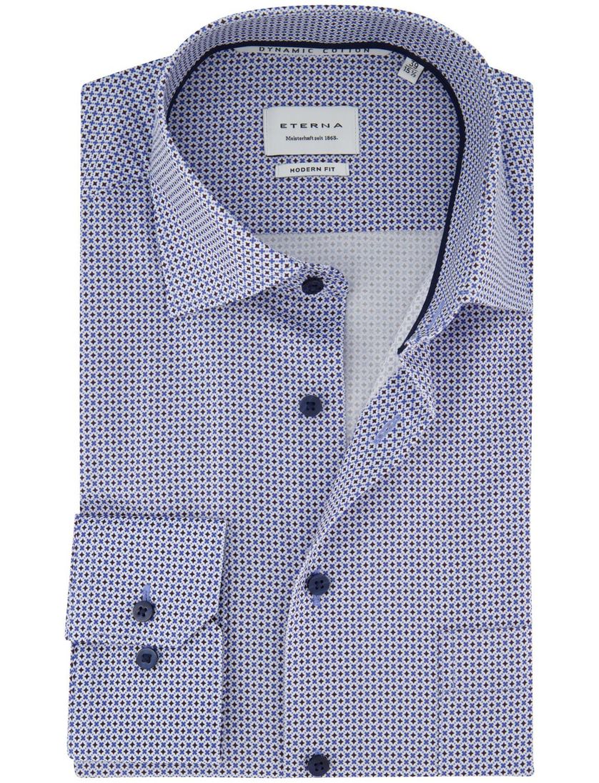 Modern Fit Eterna overhemd blauw patroon