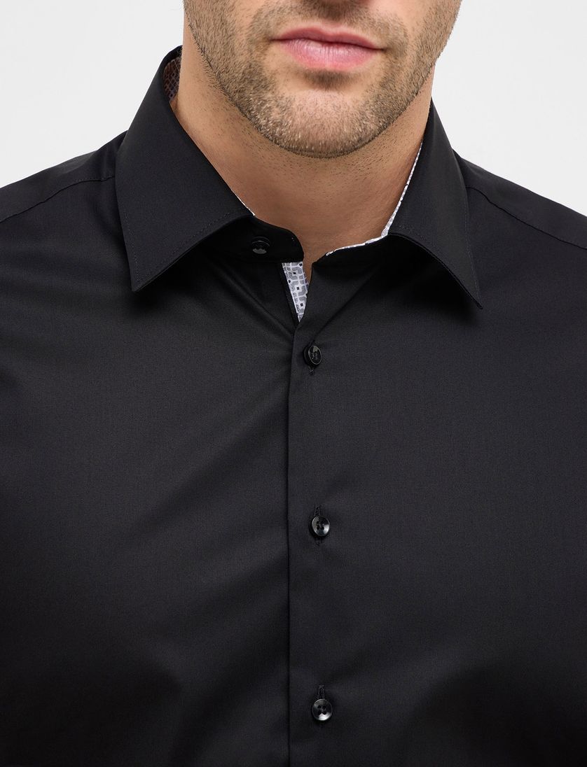 Overhemd zwart Eterna Comfort Fit klassiek katoen