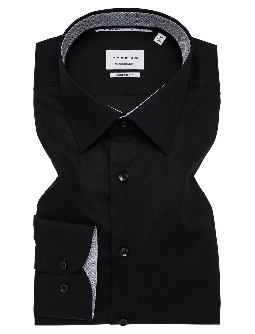 Overhemd zwart Eterna Comfort Fit klassiek katoen