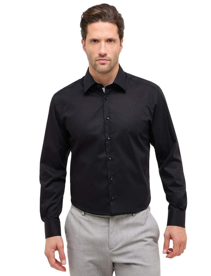 Overhemd zwart Eterna Comfort Fit klassiek katoen