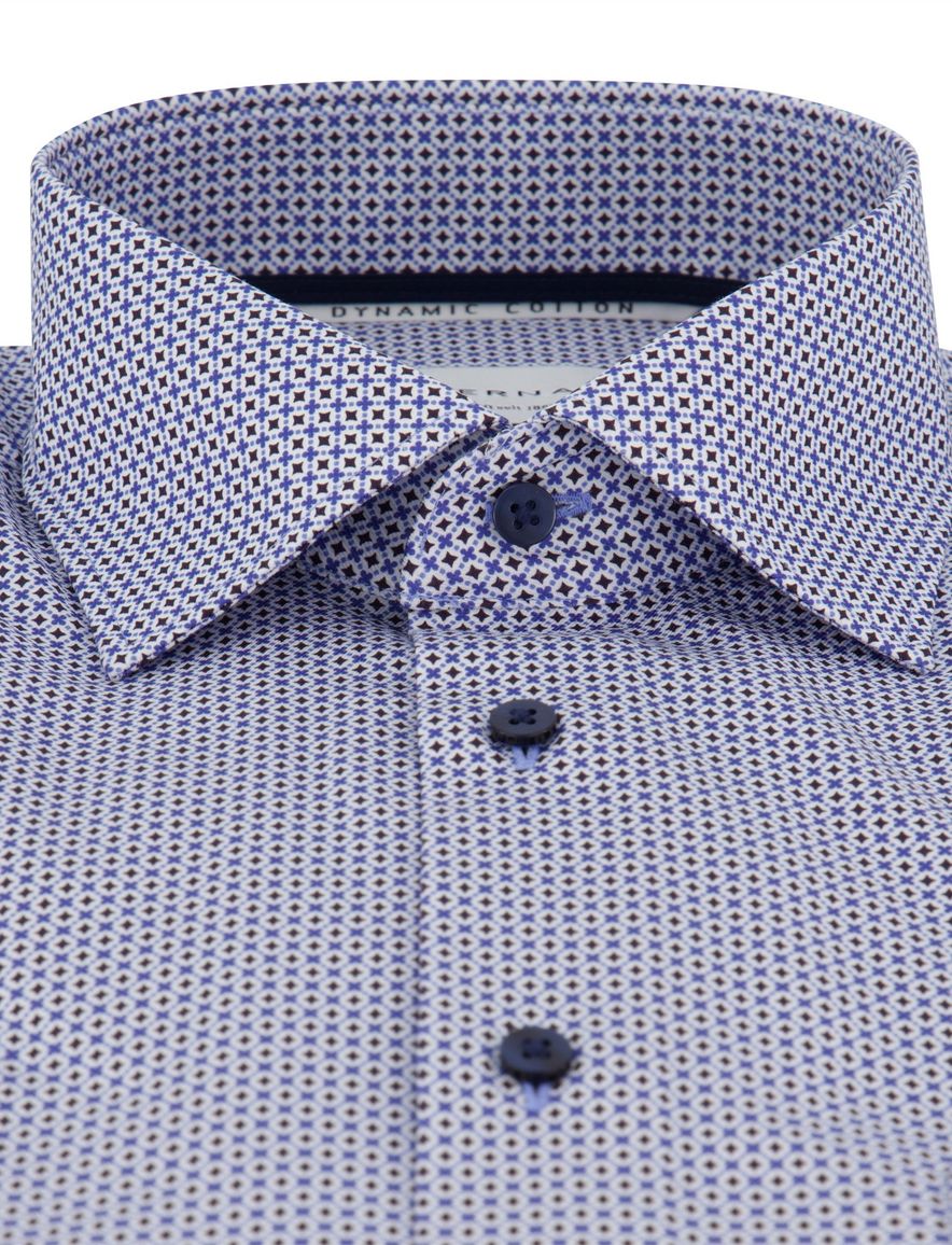 Blauw geprint overhemd Eterna Comfort Fit strijkvrij korte mouw