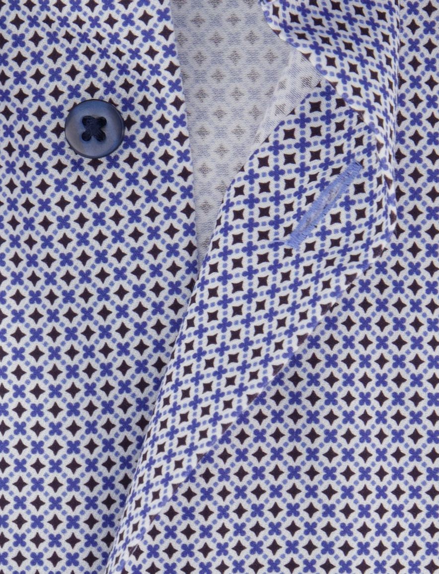 Blauw geprint overhemd Eterna Comfort Fit strijkvrij korte mouw