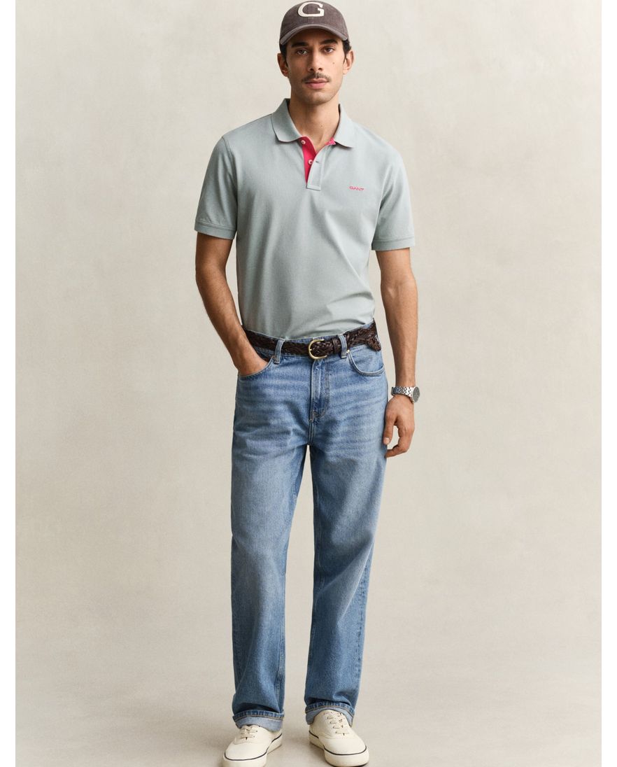 Gant polo grijs 2-knoops korte mouw