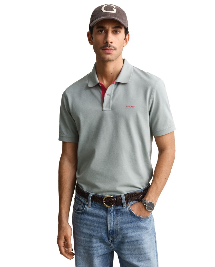 Gant polo grijs 2-knoops korte mouw