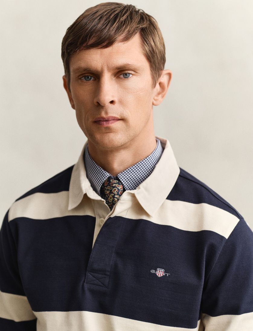 gestreepte Gant trui rugby kraag lange mouw