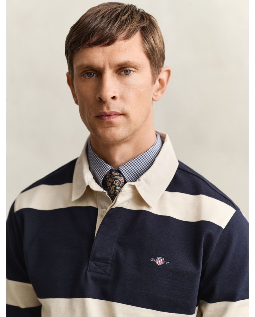 Rugby kraag gant trui donkerblauw gestreept