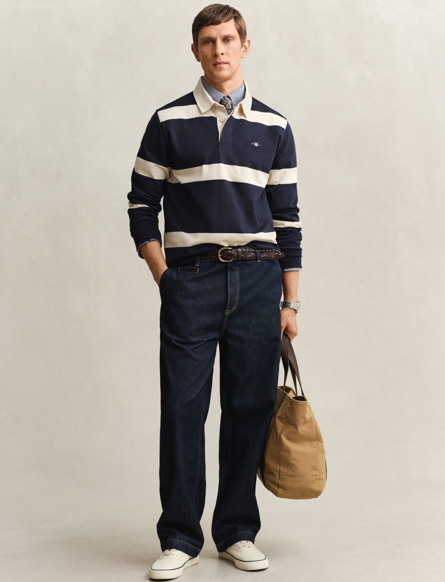 Gant rugby trui donkerblauw gestreept