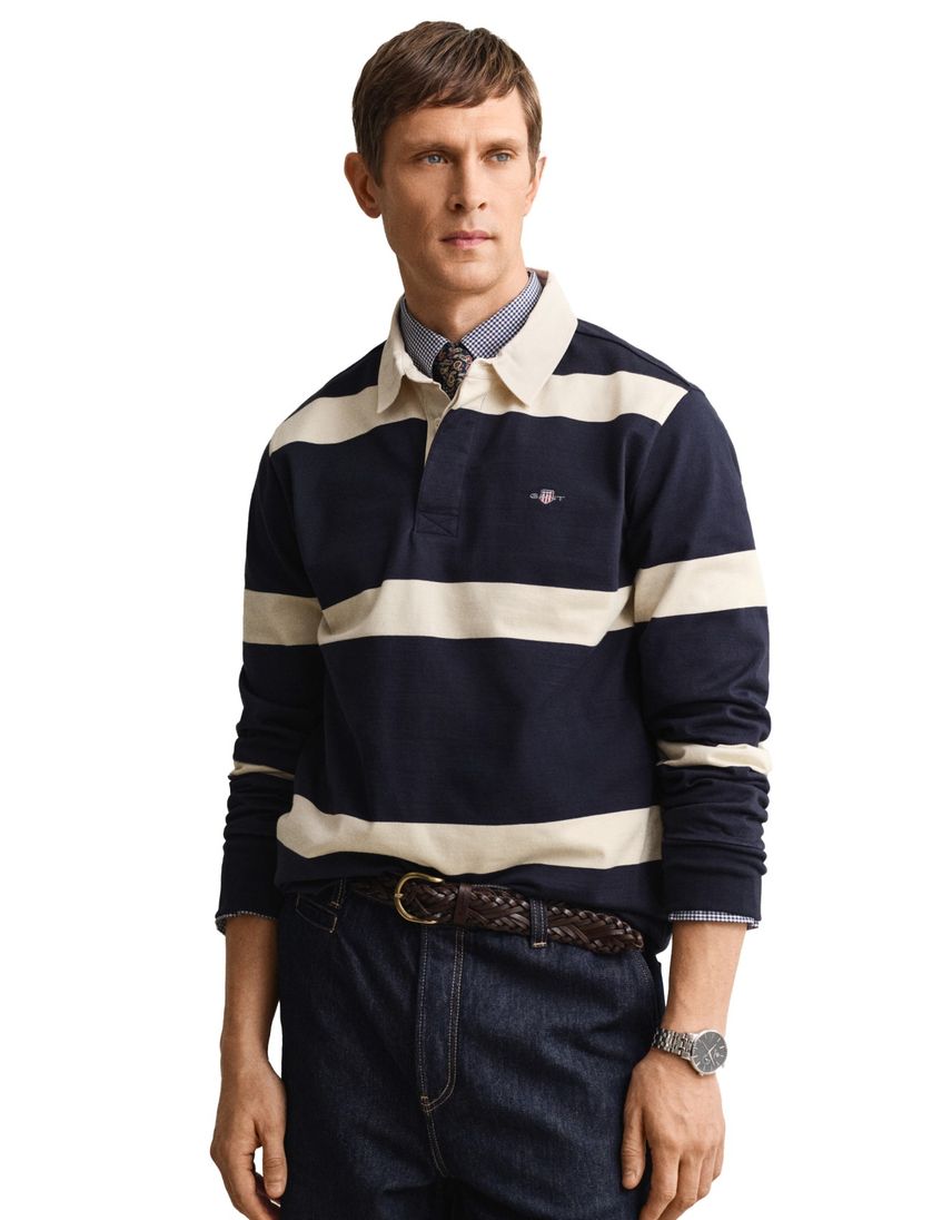 gestreepte Gant trui rugby kraag lange mouw