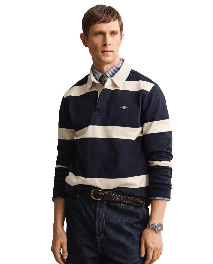 Rugby kraag gant trui donkerblauw gestreept