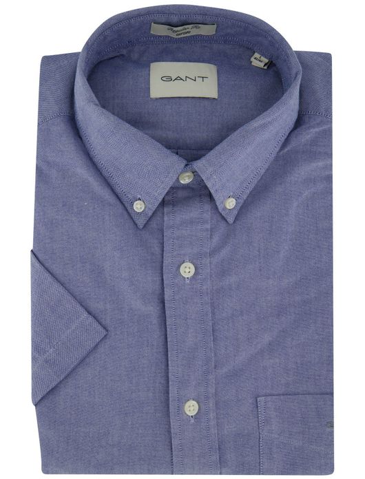 Gant overhemd korte mouw blauw Regular Fit