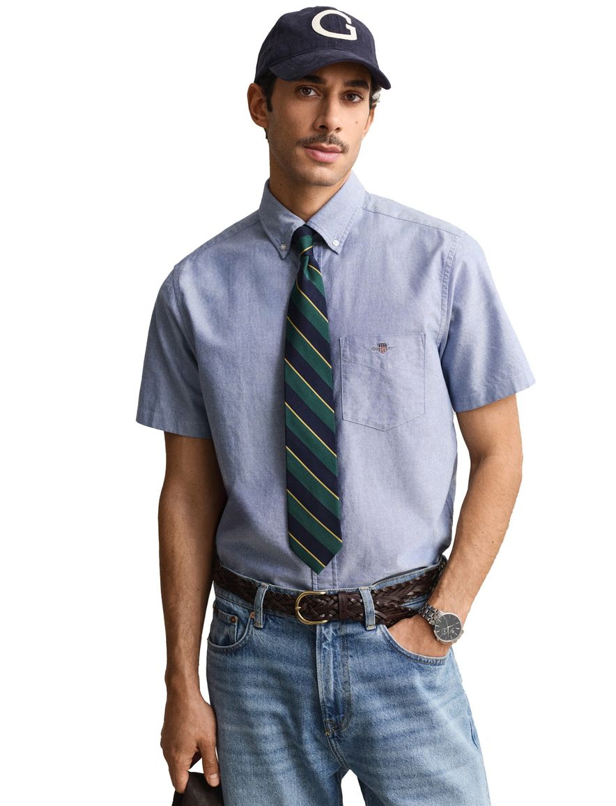 Gant overhemd korte mouw blauw Regular Fit