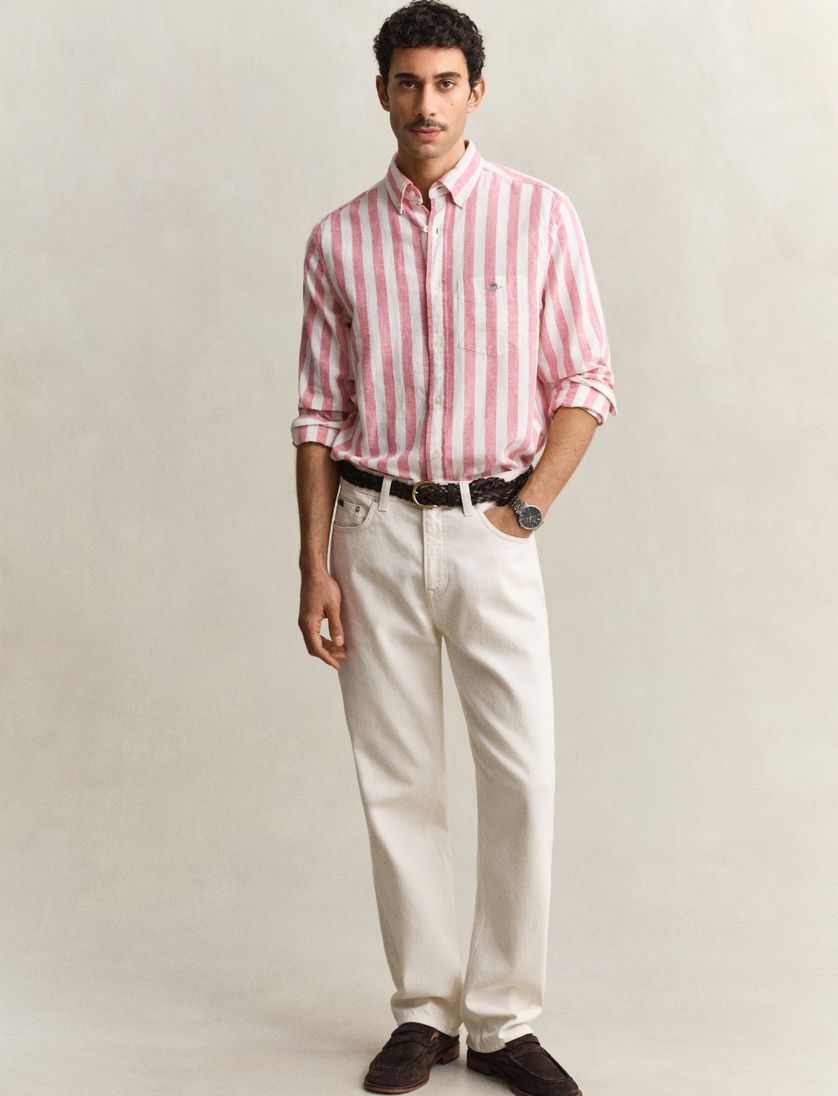 Gant overhemd streepjes roze normale fit linnen