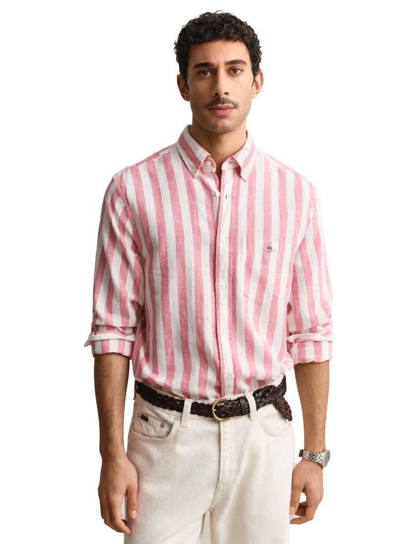 Gant overhemd streepjes roze normale fit linnen