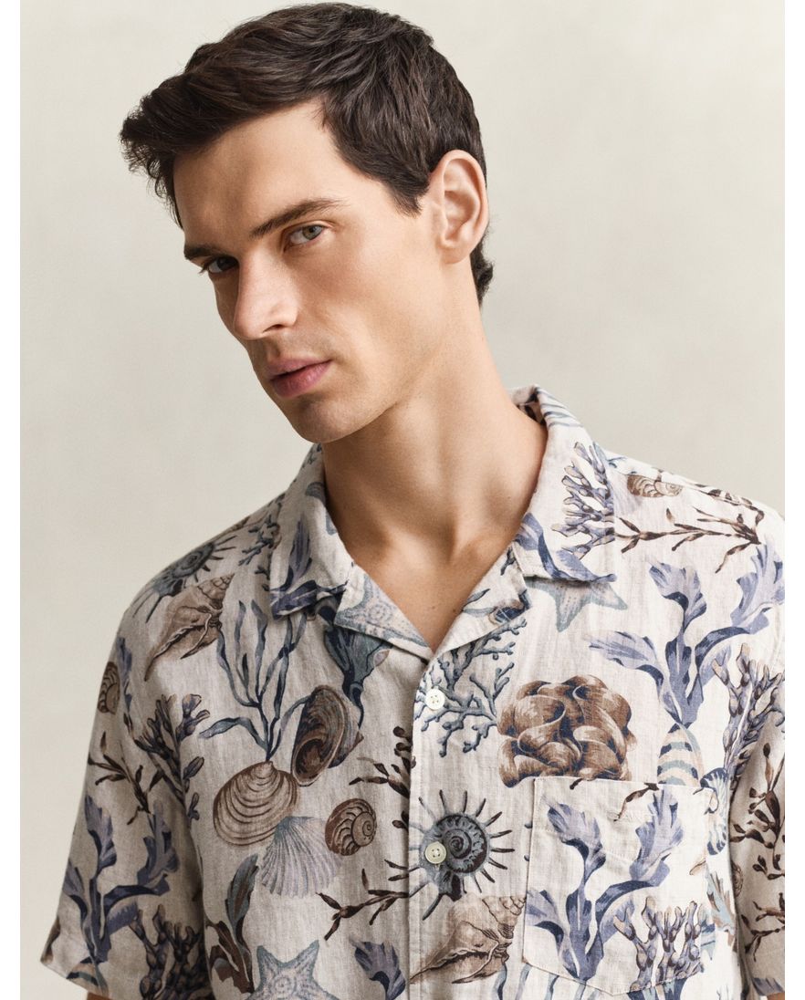 Gant overhemd geprint beige korte mouw