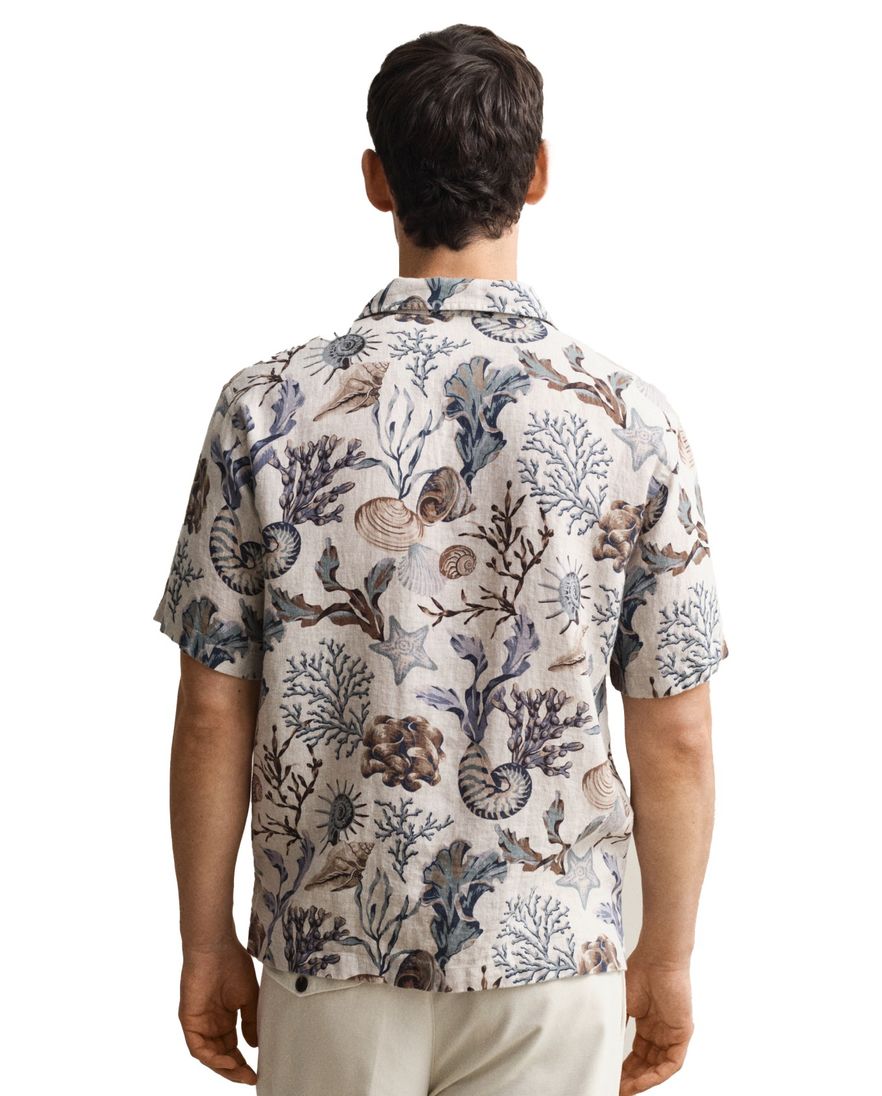 Gant overhemd geprint beige korte mouw