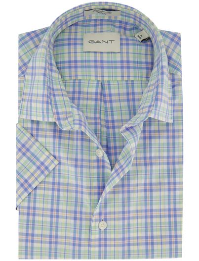 Gant Overhemd Gant lichtblauw geel groen geruit Regular Fit