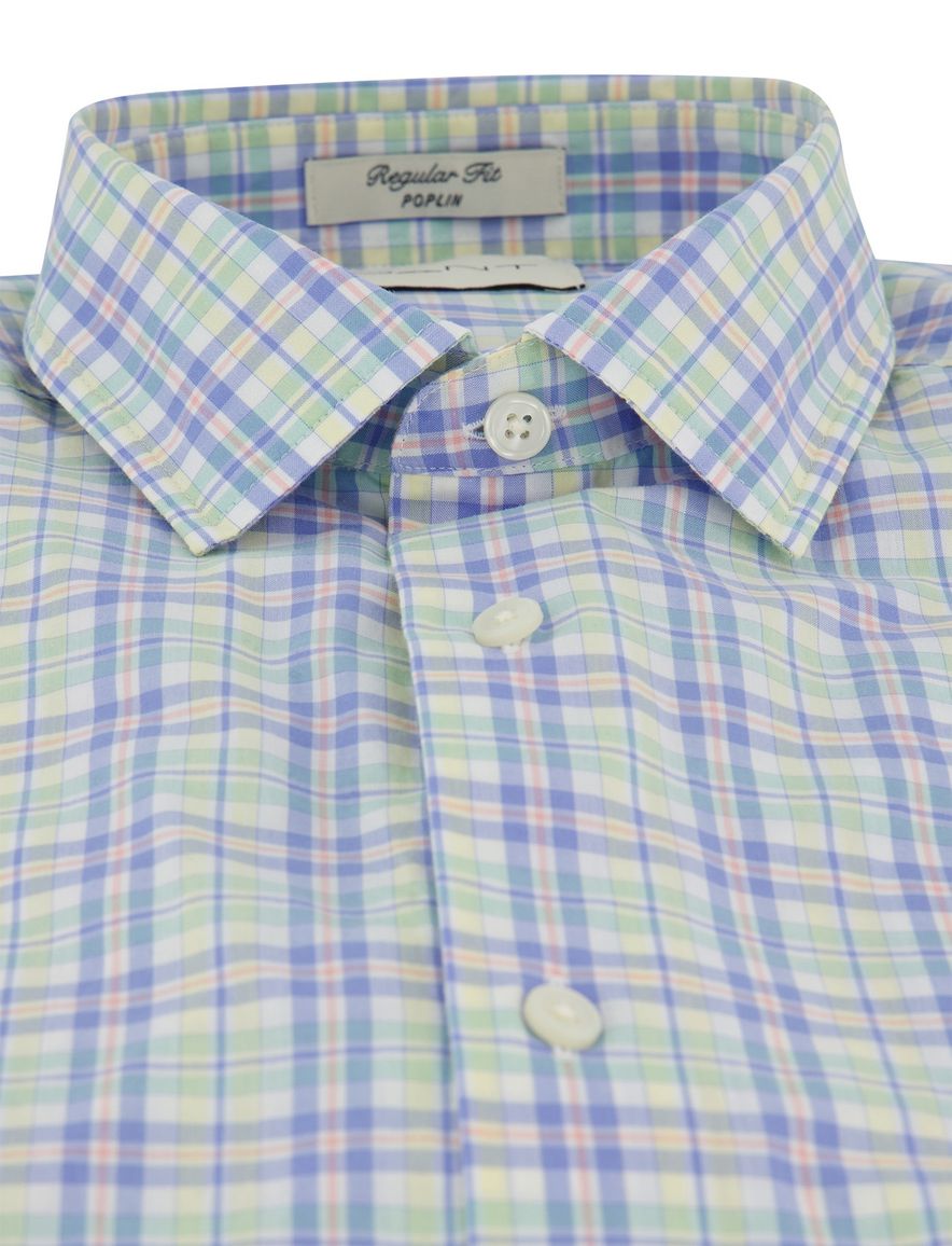 Lichtblauw geruit overhemd Gant Regular Fit korte mouw