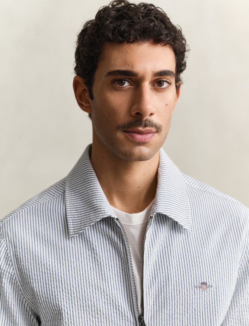 Gant vest lichtblauwe strepen katoen normale fit